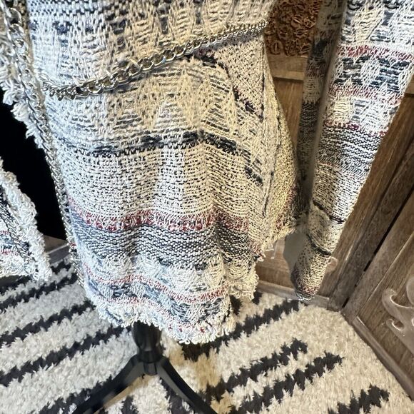 REBECCA TAYLOR Tweed Pattern Evening Jacket Navy Chain NICE Size 4 - Picture 13 of 13